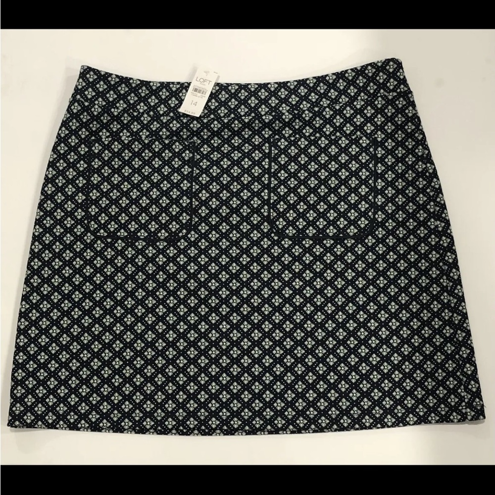 Loft Skirt Mini Blue Diamond Flower Side‎ Zip Front Pockets NWT Women's Size 14